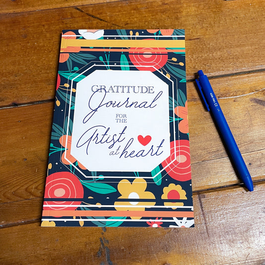 Gratitude Journal with floral cover and text 'Gratitude Journal for the Artist at Heart'