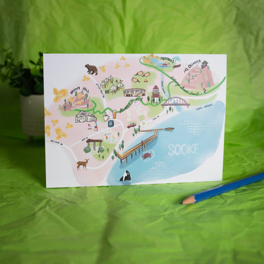Town of Sooke illustrated map — 5×7 postcard