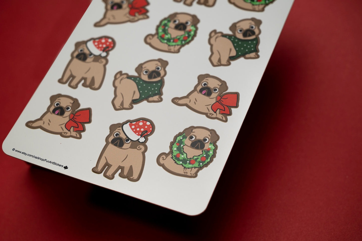 Christmas Pug Stickers for the Holidays!