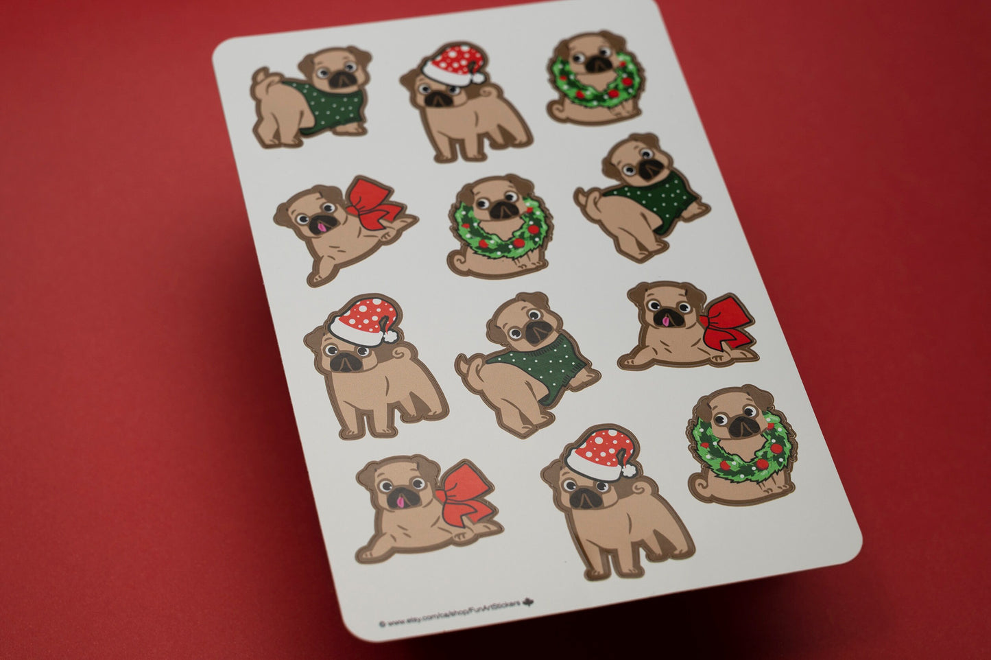 Christmas Pug Stickers for the Holidays!