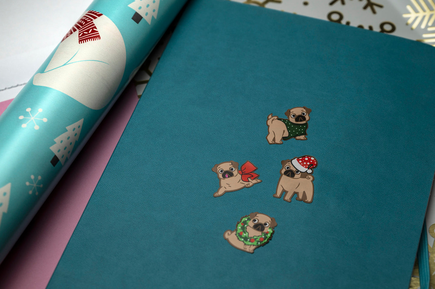 Christmas Pug Stickers for the Holidays!