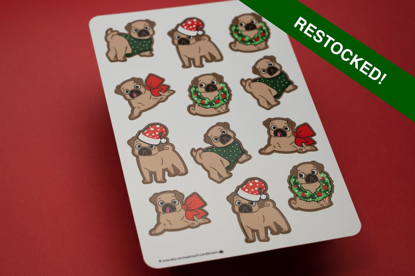 Christmas Pug Stickers for the Holidays!